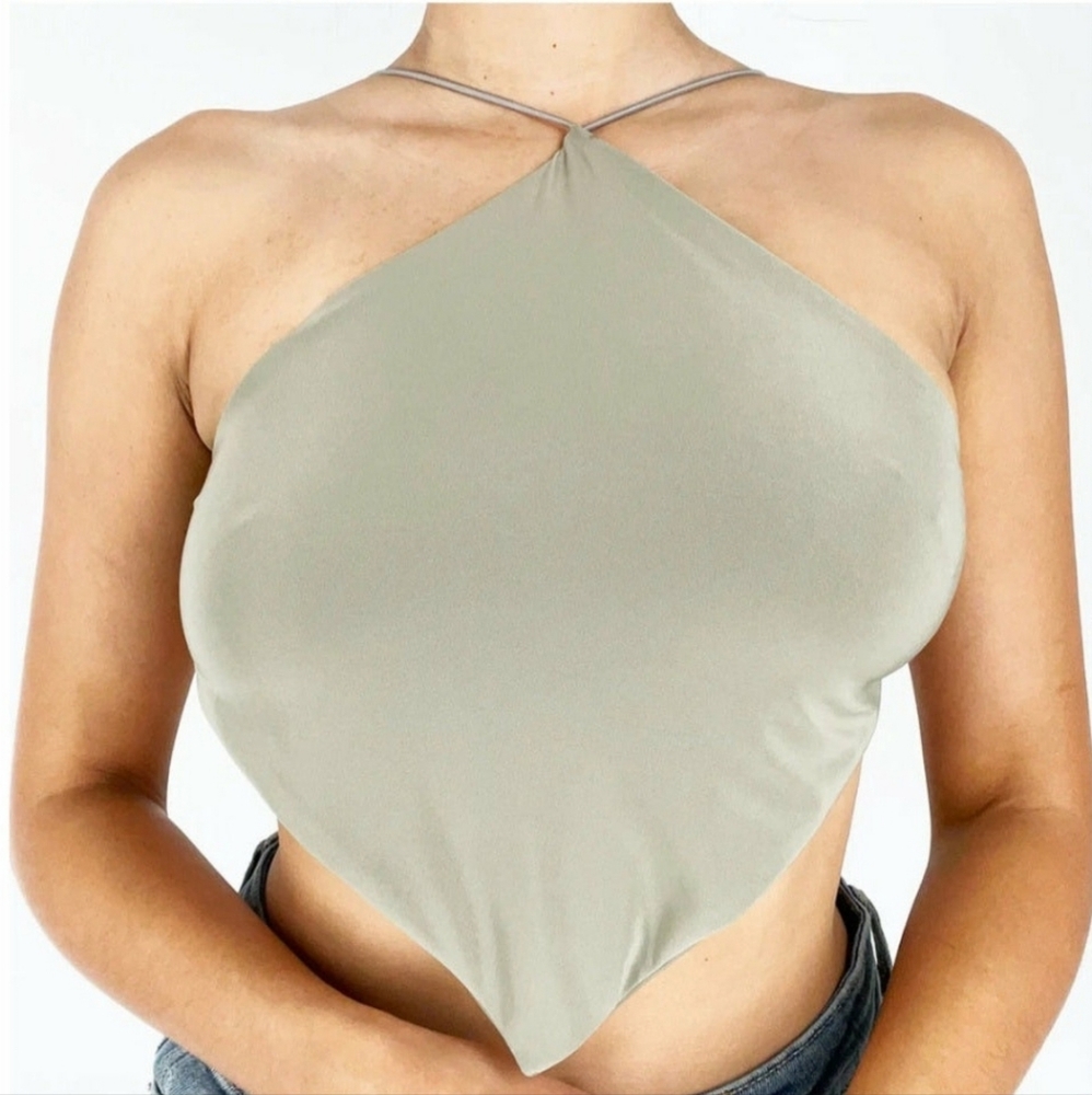 Handkerchief Crop Top Light Olive green